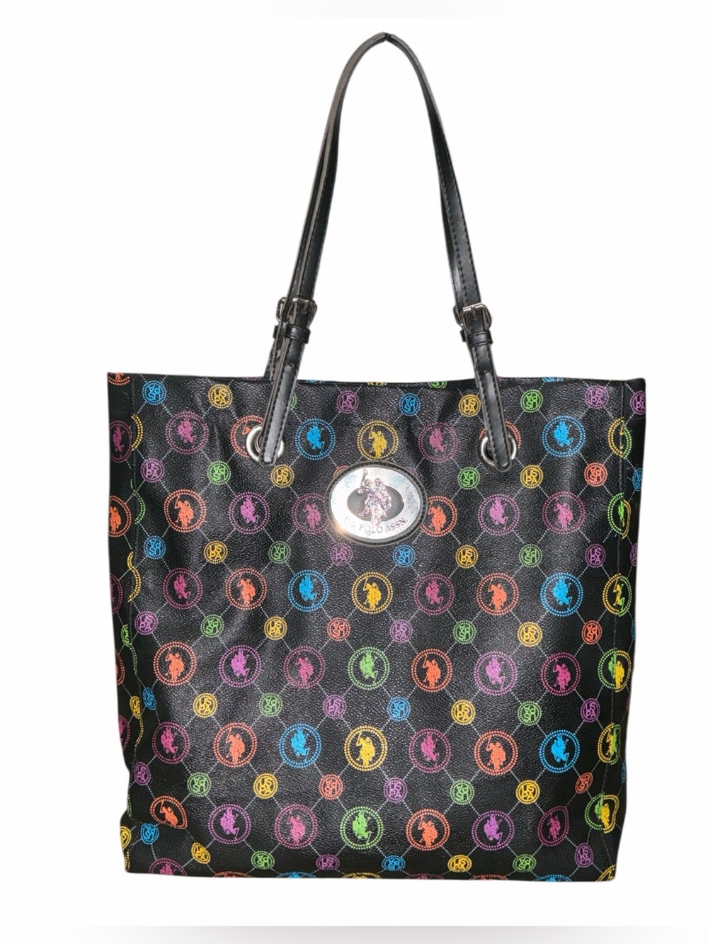 U.S. Polo Assn. Black Tote with Multicolor Logo Circles